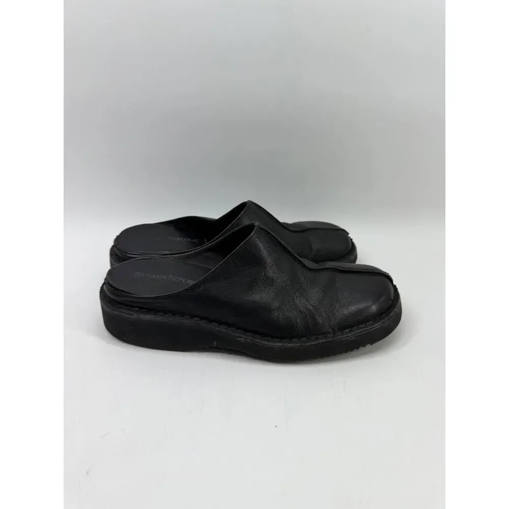 Banana Republic Black Leather Slide Mules Women's Italy Comfort Sandals - Picture 2 of 13